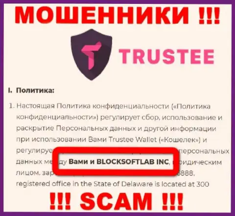 BLOCKSOFTLAB INC руководит компанией Trustee - это МОШЕННИКИ !!!