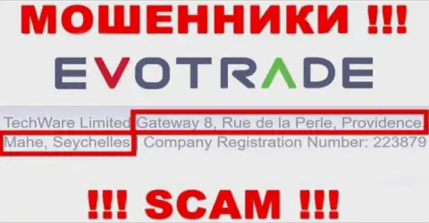 Из организации EvoTrade вернуть назад денежные вложения не получится - указанные интернет-воры скрылись в оффшорной зоне: Gateway 8, Rue de la Perle, Providence, Mahe, Seychelles