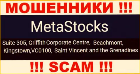 На официальном веб-портале MetaStocks показан юридический адрес данной организации - Suite 305, Griffith Corporate Centre, Beachmont, Kingstown, VC0100, Saint Vincent and the Grenadines (офшор)