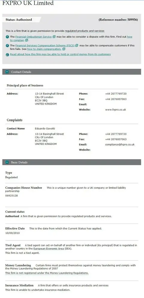 The license information number 509956 obtained by FxPro UK Ltd