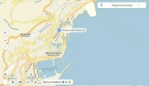 Location on the map of FxPro administrative office in Monaco