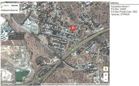 Location of the house at Karyatidon Street 1 on the map of Cyprus