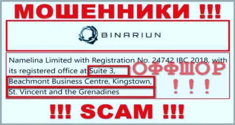 Совместно работать с организацией Binariun довольно-таки опасно - их офшорный юридический адрес - Suite 3, Beachmont Business Centre, Kingstown, St. Vincent and the Grenadines (инфа с их web-портала)