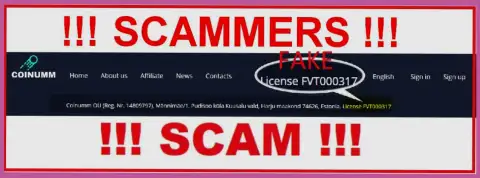 Coinumm Com scammers don't have a license - be careful