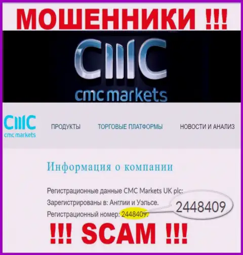 МОШЕННИКИ CMC Markets оказывается имеют регистрационный номер - 2448409