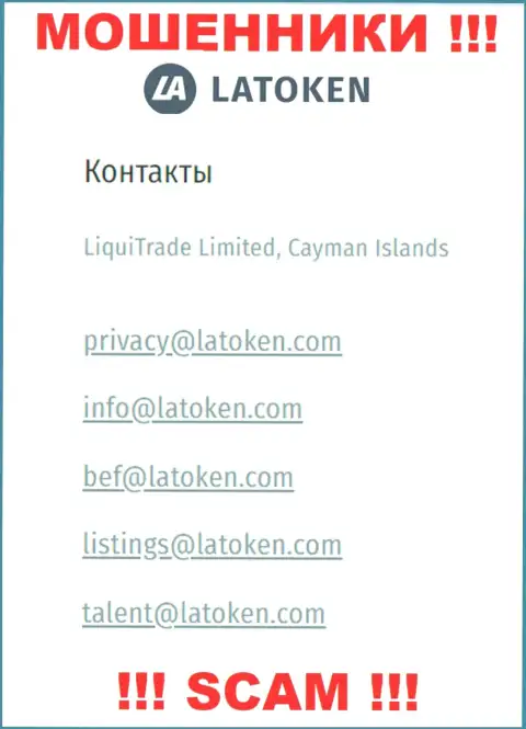Электронный адрес, который internet-мошенники Latoken Com опубликовали у себя на официальном портале