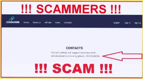Coinumm phone number is listed on the crooks site
