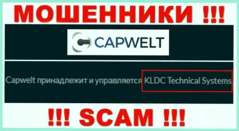 Юридическое лицо организации CapWelt Com - это KLDC Technical Systems, инфа позаимствована с официального портала