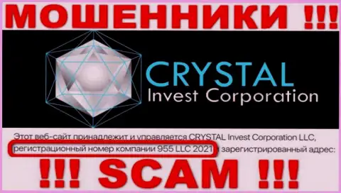 Номер регистрации конторы CrystalInvestCorporation, возможно, что ненастоящий - 955 LLC 2021