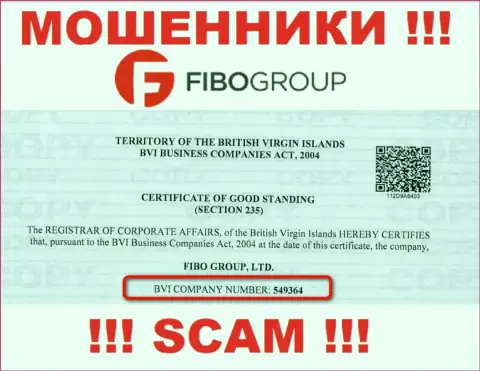 На веб-сервисе жуликов Фибо-Форекс Орг расположен именно этот номер регистрации указанной конторе: 549364