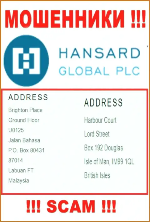 Добраться до компании Hansard, чтоб забрать обратно свои депозиты невозможно, они зарегистрированы в офшоре: Harbour Court, Lord Street, Box 192, Douglas, Isle of Man IM99 1QL, British Isles