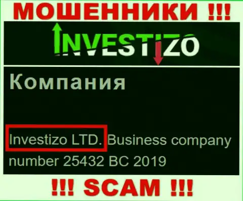 Сведения о юридическом лице Инвестицо на их официальном сайте имеются - это Investizo LTD