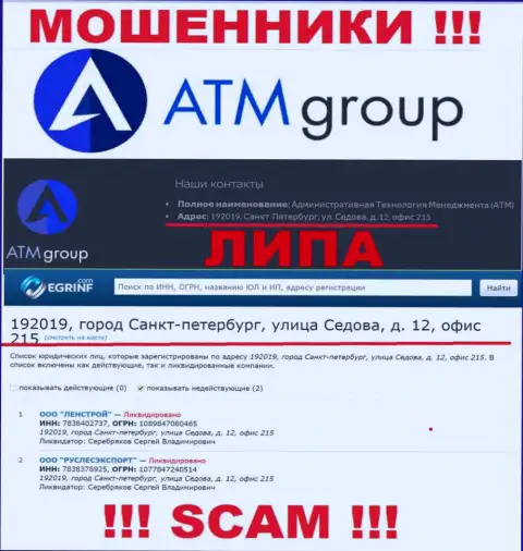 Во всемирной internet сети и на сайте мошенников ATMGroup-KSA Com нет правдивой информации о их адресе регистрации