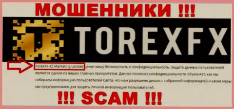 Юридическое лицо, владеющее кидалами TorexFX - это Торекс ФХ 42 Маркетинг Лтд