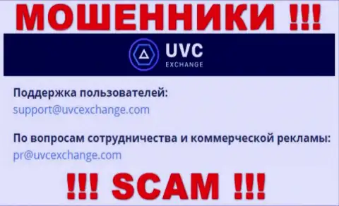 Связаться с мошенниками UVCExchange Com сможете по представленному е-мейл (инфа взята с их информационного сервиса)